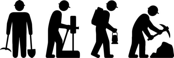 Construction Worker Silhouettes Mining Tools Labor Concept vector