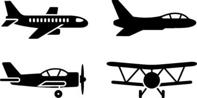 Set Passenger Jet Fighter Propeller Biplane Airplanes vector