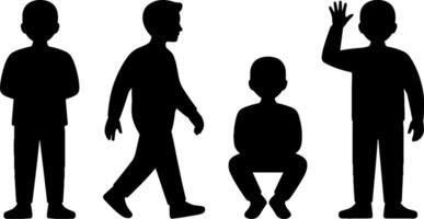 Silhouette Boy Standing Walking Squatting Waving Actions vector