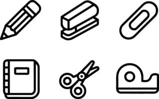 Office Supplies Set Pencil Stapler Paperclip Notebook Scissors Tape Dispenser vector