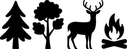 Silhouette Forest Tree Deer Campfires Nature Outdoor Symbols vector