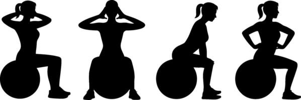 Woman Fitness Exercise Ball Workout Sequence Core Training Routine vector