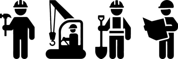 Construction Workers Set Safety Helmet Tools Blueprint vector