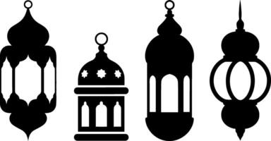 Islamic Lantern Silhouette Set Ramadan Decoration Symbols vector