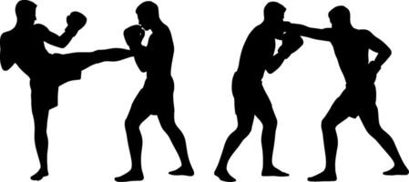 Muay Thai Fighters Practicing Fighting Techniques Training vector