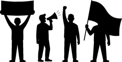 Protesters Holding Blank Sign Megaphone Raised Fist Flag Demonstration vector