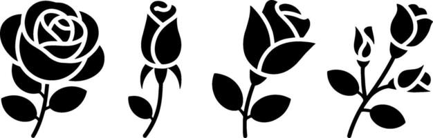 Black Rose Silhouette Set Flower Bud Leafs vector