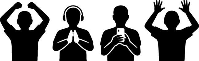 Man Silhouettes Showing Emotion Gesture Smartphone Usage vector
