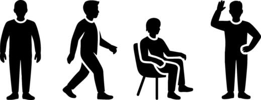 Man Standing Walking Sitting and Waving Poses Silhouettes vector