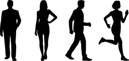 Silhouette People Standing Walking Running Active Lifestyle vector