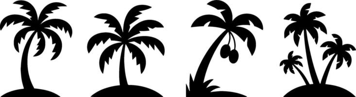 Silhouette Palm Tree Island Set Tropical Beach Symbols vector