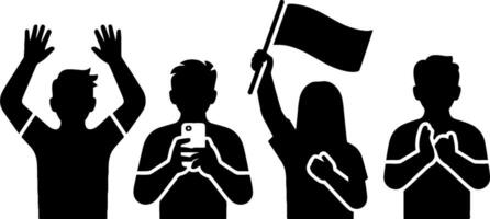 Crowd of People Cheering Waving Flag and Clapping in Celebration vector