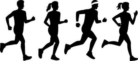 Silhouette People Running Jogging Fitness Exercise Set vector
