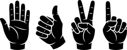 Black Hand Gestures Counting One Two Three Four Fingers vector
