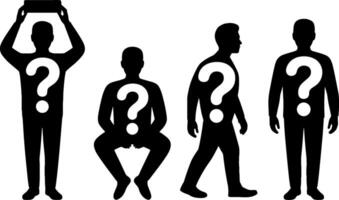 Silhouette Human Figures with Question Marks Concept of Uncertainty and Identity vector