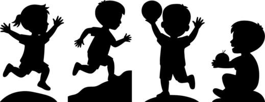 Children Playing Running Jumping Sitting with Ball and Apple vector