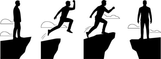 Man Jumping Over Cliff Silhouette Success Challenge Concept vector