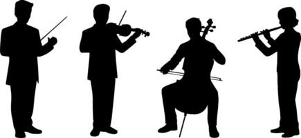 Classical Quartet Musicians Playing Violin Cello Flute Orchestra vector