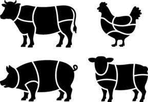 Butcher Meat Cuts Diagram Cow Pig Sheep Chicken Chart vector