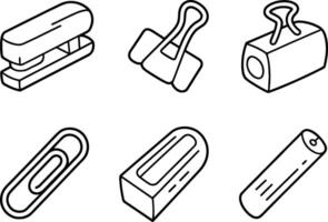 Office Supplies Stapler Binder Clip Paper Clip Eraser Roll Tape Set vector