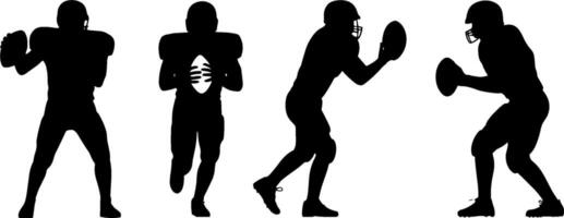 American Football Player Silhouettes Passing Running Catching Action vector