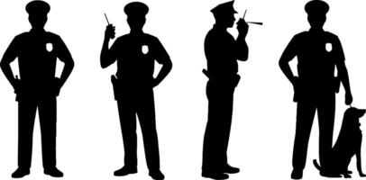 Police Officer Silhouettes with Radio Canine Unit Security Theme vector