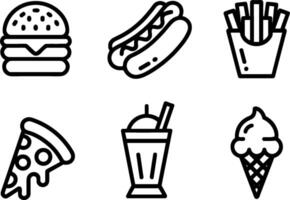 Fast Foods Burger Hotdog Fries Pizza Milkshake Ice Cream vector