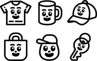 Cute Smiling Face Merchs Set Apparel Mug Cap Bag Keychain vector