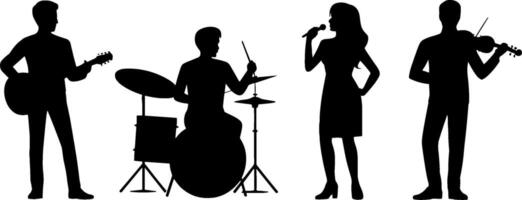 Silhouette Musical Band Group Singing Playing Instruments vector