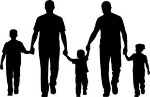Family Silhouette Parents Holding Children Hands Walking vector