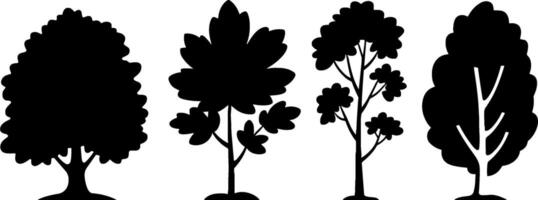Black Tree Silhouettes Different Leaf Shapes Set vector