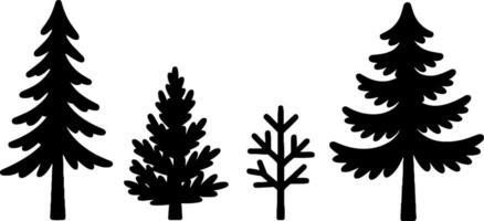 Silhouette Evergreen Pine Trees Set Forest Natures vector