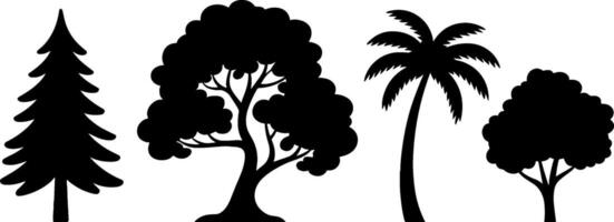Silhouette Pine Oak Palm Trees Set Nature Symbols vector