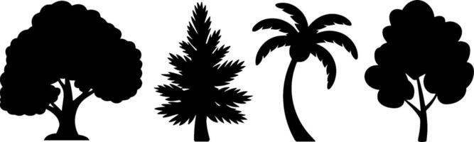 Tree Silhouettes Oak Spruce Palm Maple Set vector