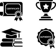 Achievement Certificate Graduation Cap Trophy Authentic Badge Set vector