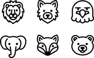 Minimalist Animal Heads Lion Wolf Eagle Elephant Fox Bear Set vector