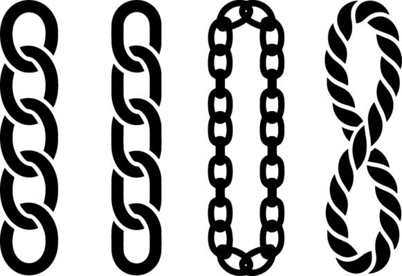 Four Chain Link Variations Connected Loop Silhouettes