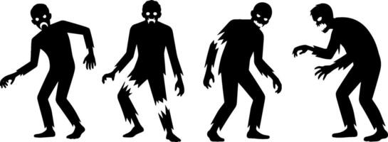 Zombie Silhouettes Walking Undead Horror Characters Set vector
