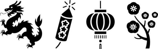 Chinese Dragon Firecracker Lantern Plum Blossoms Set vector