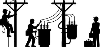 Electrician Working On Power Pole Maintenance Safety Inspection vector