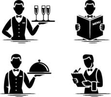 Waiter Serving Food Drinks Menu Reading Order Takings vector