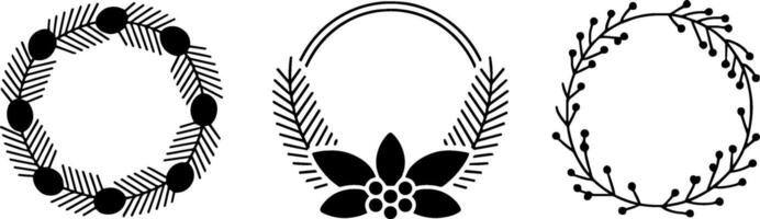 Minimalist Botanical Wreath Set With Pine Leaf Berries And Floral Elements vector