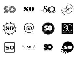 SO logo company template. Letter s and o logotype. Set different classic serif lettering and modern bold text with design elements. Initial font typography. vector