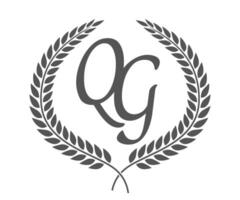 Initial letter Q and G, QG monogram logo design with laurel wreath. Luxury calligraphy font. vector