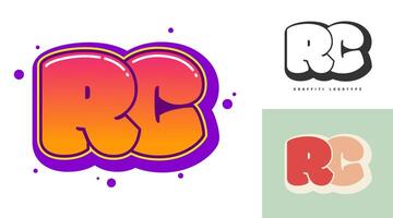 RC logo design for festival or party. Initial letter r and c in graffiti style. Creative modern lettering company name of font typography. Kids trendy logotype or identity. vector