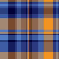 Vibrant plaid pattern in blues, browns, and orange. Perfect for textile design, website backgrounds, or fashion projects. vector