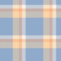 Seamless tartan pattern. Checkered textile design with light blue, peach and white colors. Perfect for backgrounds, fabric prints, or digital projects. vector