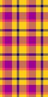 Vibrant yellow, purple, and orange plaid pattern. Perfect for textile designs, website backgrounds, or fashion projects. This bold, energetic design conveys a sense of fun and optimism. vector