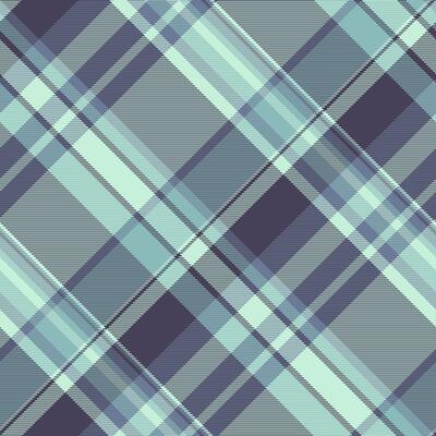 Abstract diagonal plaid pattern in soft teal and purple hues. Perfect for textile designs, website backgrounds, or stylish packaging.