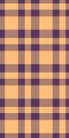 Serene tartan fabric, victorian texture check pattern. Scarf background seamless textile plaid in orange and purple colors. vector